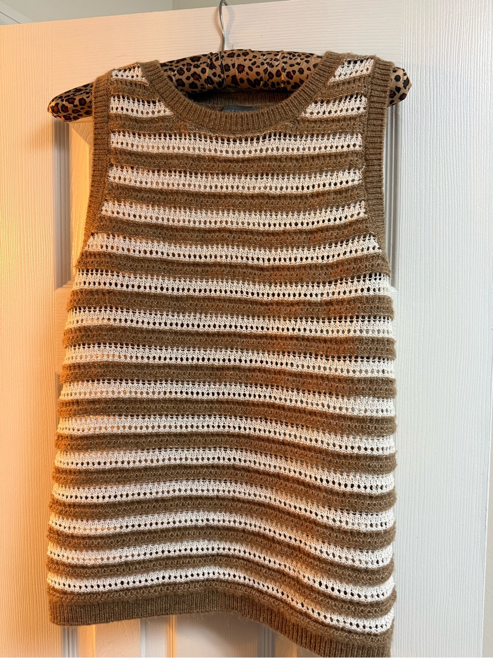 Vince Camuto Brown and Cream Striped Knit Tank Dress